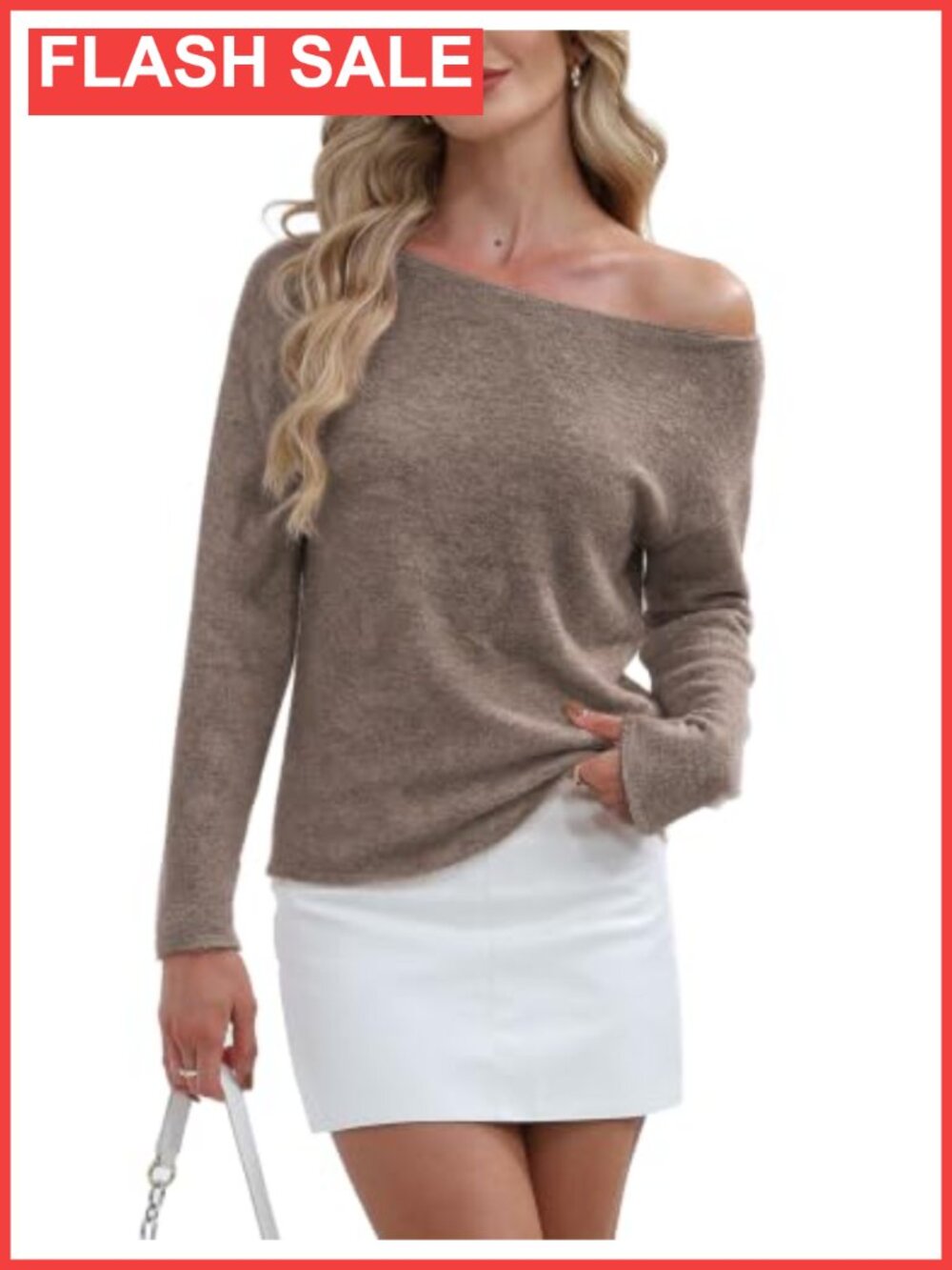 Soft Cozy Knit Off Shoulder or Boat Neck Fitted Long Sleeve Sweater Pullover